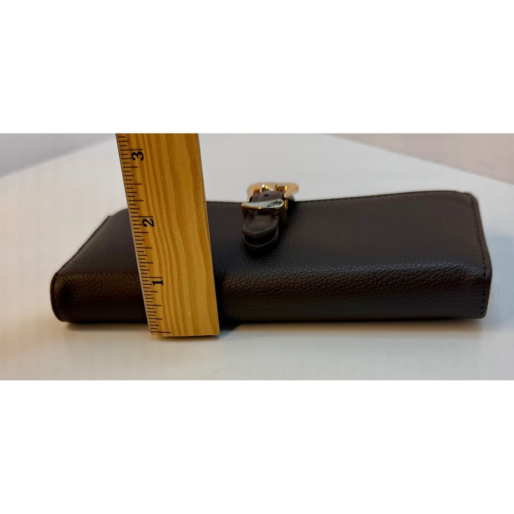 Anne Klein Buckle Snap Closure Wallet Brown Faux Leather Card Slots Zip Pocket - Picture 10 of 12